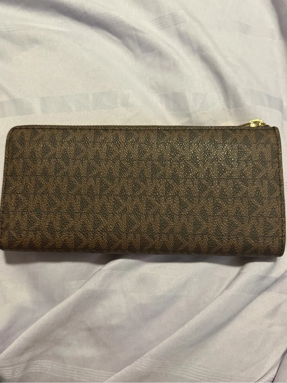 Michael Kors Brown Monogram Zip Wallet with Gold Logo